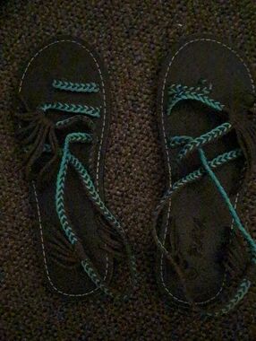Plaka Brown Sandal with Teal Braided Straps